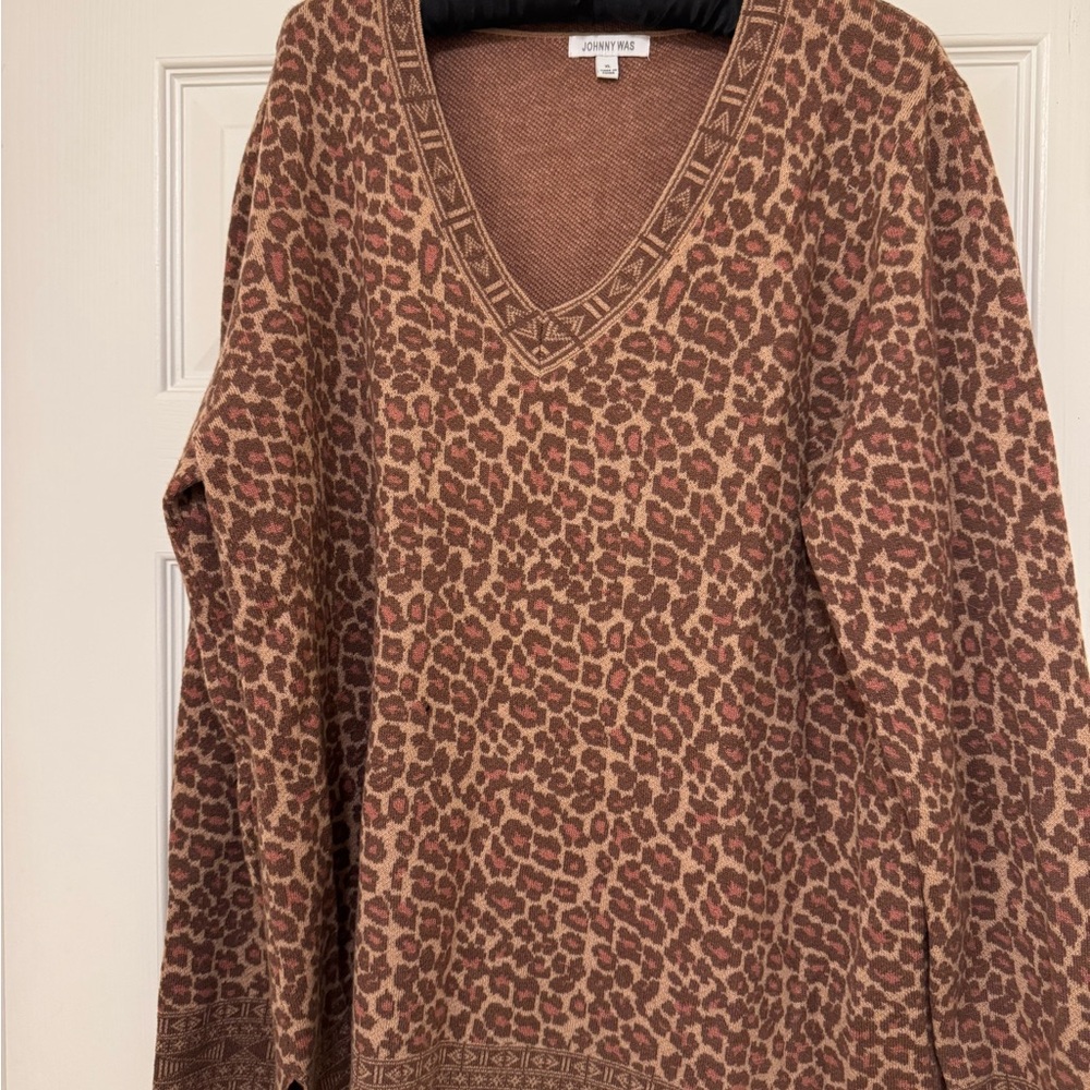 Johnny Was Brown Leopard Print Sweater